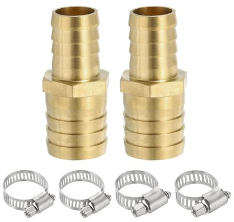 PATIKIL 3/4 to 1 Brass Hose Barb Reducer, 2Pcs Barbed Hose Fittings with 4 Stainless Steel Clamps Reducing Splicer Mender Union Adapter for Air Water Fuel