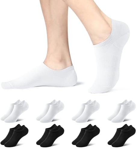fitfets Sneaker Socken Damen Herren Füßlinge 8 Paar mit Rutschfest Silikon, Unsichtbare No Show Sneakersocken Kurz Schwarz und Weiß,39-42