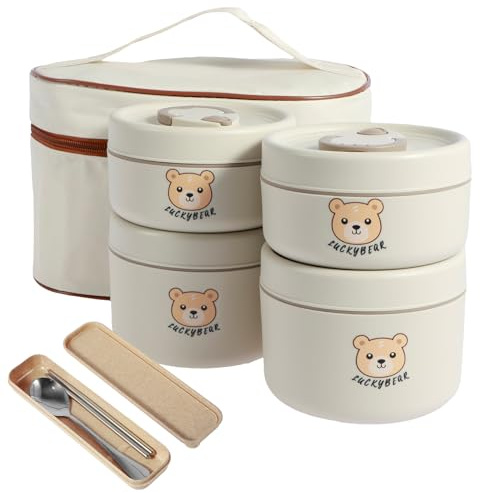 Sutowe Lonchera de acero inoxidable, apilable, portátil, aislada, con palillos, cuchara, bolsa aislada, almacenamiento de alimentos a prueba de fugas para niños y adultos, trabajo, escuela, picnic
