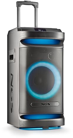 NGS Wild Space 1 - Altavoz portátil Compatible con Tecnología Bluetooth y True Wireless Stereo, Subwoofer + Doble Tweeter (Micro SD/USB/AUX IN/), Ruedas, Color Negro