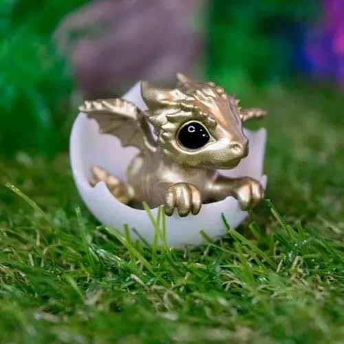 Dragon Nouveau-né Dans L’œuf, œuf De Dragon Imprimé En 3D, Mini Figurine De Dragon, Bébé Dragon Dans La Figurine En Coquille D’œuf, Ornements De Bureau De Statue De Dragon D’art En Résine (Gold)