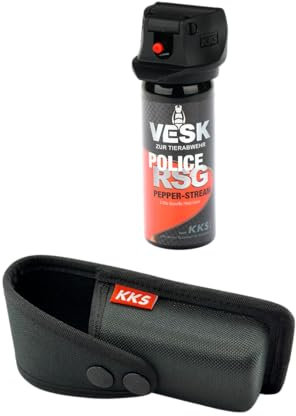 Pfefferspray + Holster - VESK RSG-Police 50ml/63ml + Hartschalen-Holster passend für 40-63ml Pfefferspray - Bundle: hochwertiges VESK Pfefferspray + hochwertiges Holster (Holster + 50ml Weitstrahl)