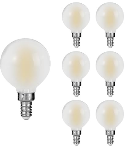 Decoaui E12 G16 LED Globe Light Bulbs, Small Golf Ball Size Round Bulb, 6W (60W Equivalent) 600 Lumens, 4000K Daylight White, Dimmable, Frosted Glass, for Chandelier, Pendant, Sconce, Lamp – 6 Pack