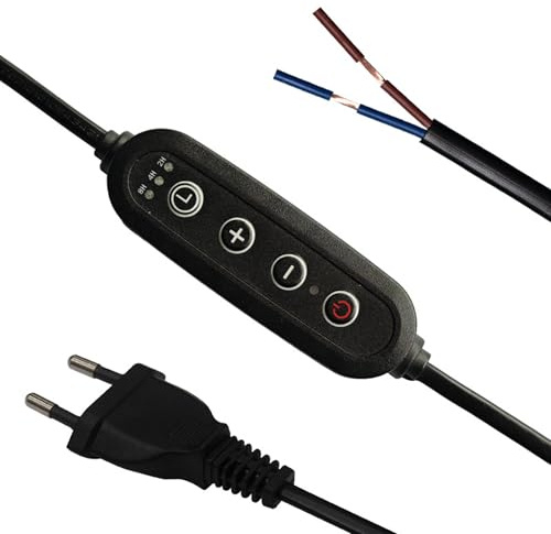 FSLiving 2-adrige Textilkabel, Lampenkabel mit 1.5 Meter Länge,mit Dimmer,Zeitschaltuhr und Stecker.Ausgezeichnete für Ventilator, Lampe, eine Nacht Lampe,Schwarz