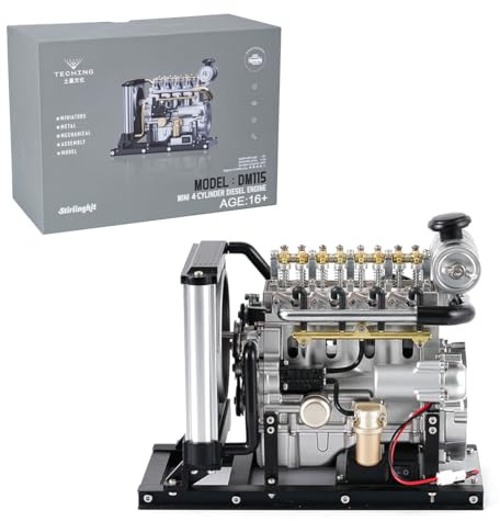 BAUBAUPLAY Verbrennungsmotor Bausatz, 1/10 DIY Mini Metall OHV, Reihen 4-Zylinder Dieselmotor Motor Modell mit Kühlsystem Lernspielzeug Geschenke für Technikbegeisterte