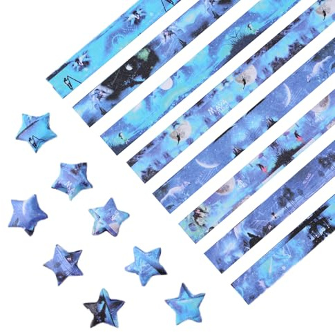 URROMA 680 strisce di carta per origami con cielo stellato, 8 stili colorati con stampa a stella fortunata, per fai da te, artigianato, insegnamento scolastico