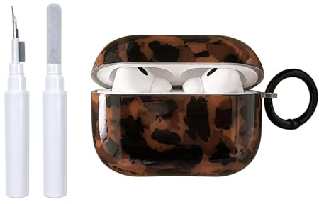 Reownest für AirPods 4 Generation Hülle mit Reinigungsset Cute Aesthetic Amber Brown Muster Design Stoßfeste Schlüsselbund Abdeckung Soft Kopfhörer Handyhülle für AirPods 4 -Braun