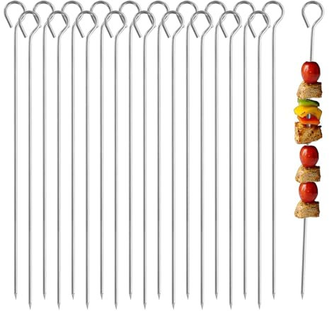 Brochetas de kebab de 30 cm, 20 brochetas de acero inoxidable reutilizables para barbacoa de metal para carne y verduras
