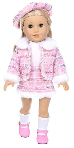 NIXNUT Dockkläder vinter outfit kappa jacka kjol tweed kostym med basker för amerikansk flicka docka 45 cm