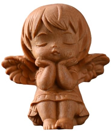 Hohopeti Scultura Angelo in Legno Khaki Decorazione Versatile Piume Elegante Simbolo di Benedizioni per Ufficio e Caffè come Ornamento da Scrivania