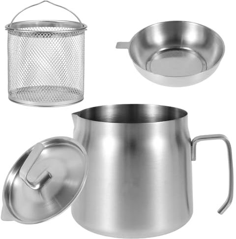 Ollas De Filtro De Aceite Para Cocinar Olla con filtro de aceite Recipiente con filtro de aceite de acero inoxidable Olla coladora de aceite 2 en 1 resistente al calor con cesta for freír alimentos Pa