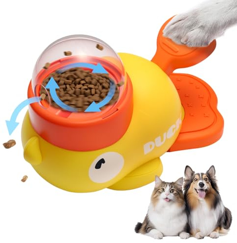SilverChry Comedero con Forma de Pato, Dispensador de Comida Interactivo, Juguete 2 en 1 con Comederos, Alimentador Lento con Forma de Pato