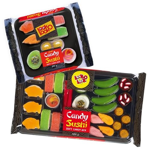 Look-O-Look Candy Sushi & Mini Sushi, assortiment maki gourmand | Bonbons gélifiés, guimauves et confiseries en forme de nigiri, cadeau pour fêtes, anniversaires et soirées asiatiques