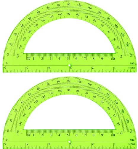 Zonon 2 Pcs 6 Inch Plastic Protractor Math Protractors 180 Degrees Angle Measurement, Translucent for Geometry Classroom Kid Student School Office Supplies(Green)