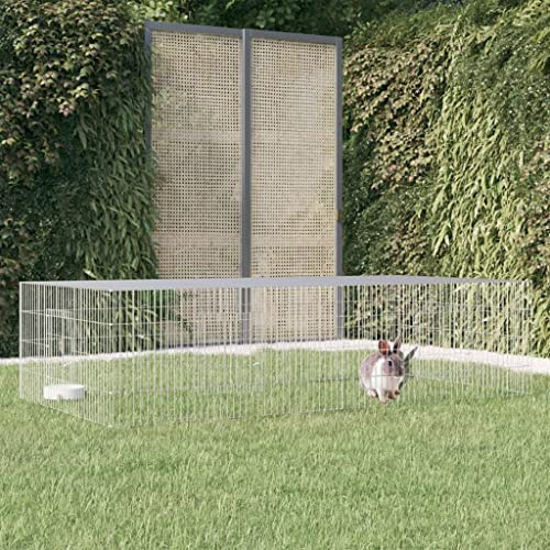 Clapier Lapin Intérieur Exterieur Cage Cochon d'Inde Cage Lapin & Autres rongeurs, avec Parc, Sol sans Fond, 2 Portes verrouillables, 220x110x55 cm Fer galvanisé