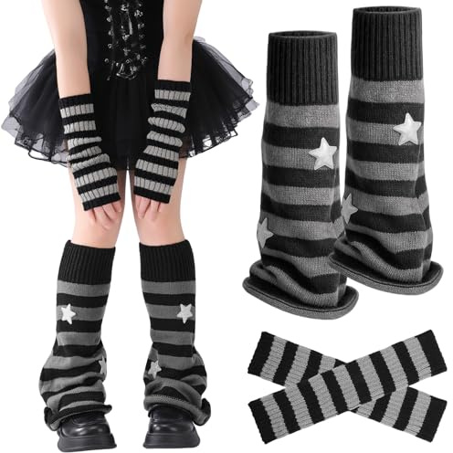 Muorruo Ensemble de guêtres Y2K pour femmes et manchettes, guêtres étoilées rétro, douces et extensibles pour filles, femmes, adaptées aux tenues de rue, danse, fête de yoga, accessoires de ballet