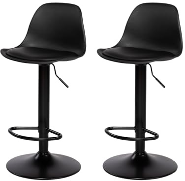 Chaise de Bar Lot de 2, Chaise Haute Cuisine Tabouret Bar Réglable en Hauteur avec Dossier et Repose-Pieds, Pivotant à 360°, Cuir Synthétique, Pour Ilot Central, Café, Salle à Manger, Comptoir, Noir
