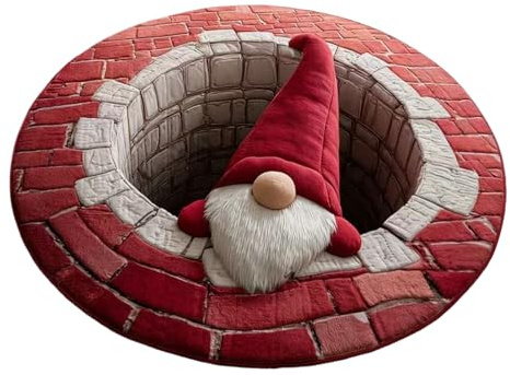 Generisch Fußmatte Weihnachten, 3D Illusion Teppich Rund Weihnachtsdeko, Lustige Rugs for Living Room, rutschfeste Fussmatte Innen Wohnzimmer Küche Badezimmer