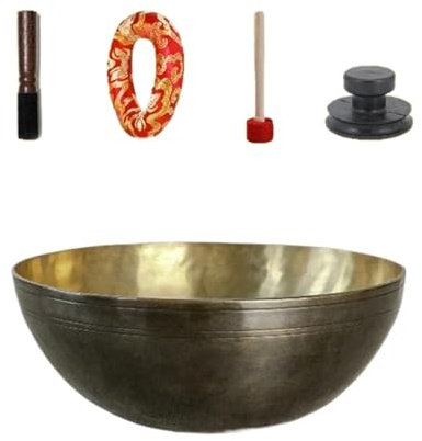 Singing Bowl, handgjord klangskål i mässing med gravyr, för meditation, yoga, buddha, ljudterapi (kaliber ca 21 cm)