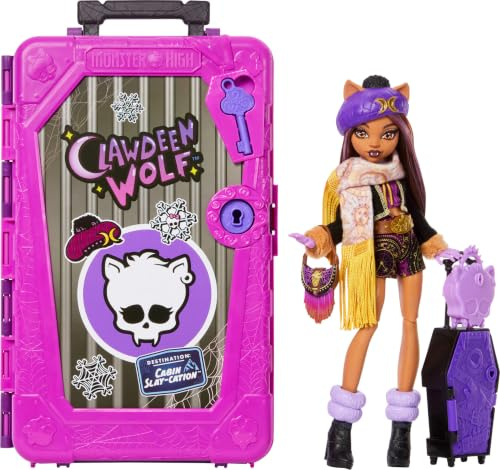Monster High Skulltimate Secrets Clawdeen Wolf Puppenset | Cabin Slay-cation Auspackset mit Koffer und 19+ Überraschungen wie Kleidung und Accessoires, JMG65
