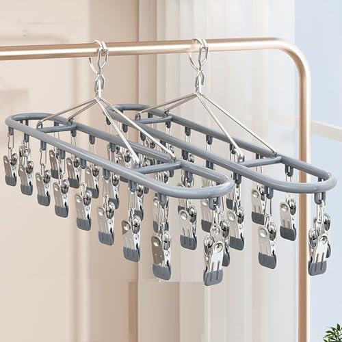Niulab 2Pack Sock Dryer,Clothes Drying Hanger with Clips Sock Peg Hanger for Washing Line, Drip Airer Hanging Sock Rack for Socks, Underwear, Bras, Baby Clothes (Grey)