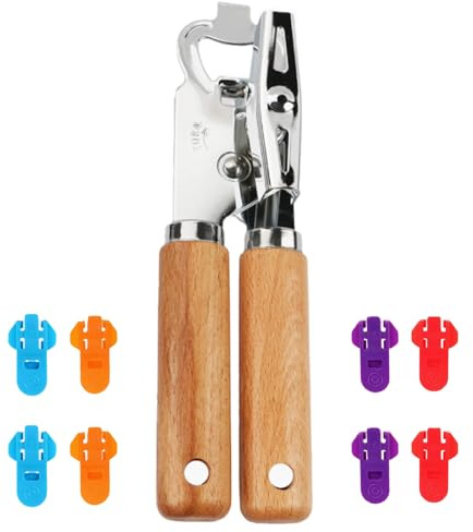 Verazquy Multi Function Manual Tin Opener for Arthritic Hands Heavy Duty Stainless Steel Can Opener with Smooth Edge Ergonomic Knob Built-in Bottle Safe Easy Open Tool for Seniors