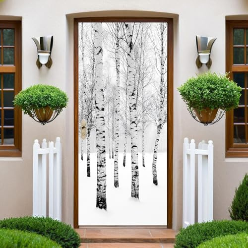 Grau Türtapete Selbstklebend Waldbäume Birke Türposter Türaufkleber 95x210 cm Türfolie Poster Foto Wohnzimmer Schlafzimmer Badezimmer Wasserdicht Abnehmbare