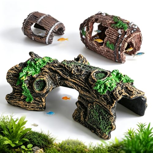 3 Pièces Decoration Aquarium Grain Bois Cachette Aquarium | Décoration pour aquarium, pour Petites Crevettes Poissons Autres Animaux Aquatiques Petite Moyenne Taille