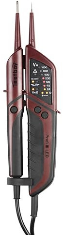 Testboy Profi III LED Zweipoliger Spannungsprüfer CAT IV 1000 V mit FI-Test (optische Anzeige per LED, Einhandbedienung, Prüfung ohne Fingerkontakt), Rot/Schwarz, 2220028, 1-er Pack