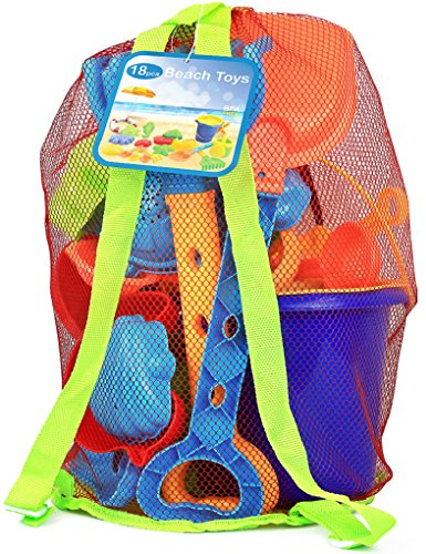 18-Pcs Beach Toys for Kids 3-10, Sandbox Set with Bucket, Sifter & Toy Bag