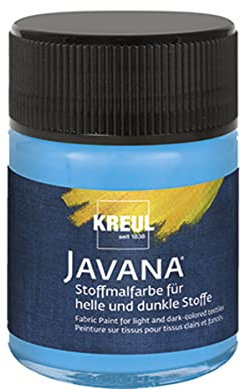 KREUL 91964 - Javana Stoffmalfarbe für helle und dunkle Stoffe, 50 ml Glas hellblau, brillante Farbe auf Wasserbasis, pastoser Charakter, zum Stempeln und Schablonieren, nach Fixierung waschecht