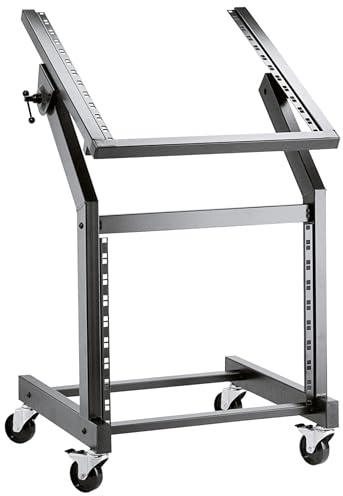 K&M 42020 Rack Wagen Schwarz Stahl – für 19 Zoll Equipment und 21 HE – sicherer Transport – mit Bremsen