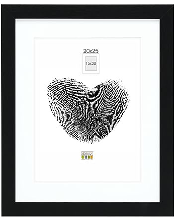 Deknudt Frames Bilderrahmen mit Passepartout - Schwarz - S66KF2 P1 20x25cm für Bild 15x20cm - Bilderrahmen Holz MDF - Bilder aufhängen oder ausstellen