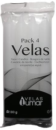 Mundigangas Packung mit 4 Kerzenbänken - Unparfümiert - Weiß - 17,5 cm - 4 Stück