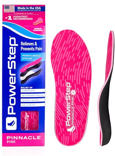 PowerStep Pinnacle Pink Orthotics for Women, Arch Support Inserts, Plantar Fasciitis Relief, Made in USA, Shoe Inserts, Maximum Cushioning, Deep Heel Cup for Pronation (W 7-7.5, Men's 5-5.5)