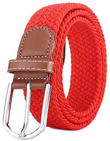 BOZEVON Cinturón elástico tejido - Multi-colores Cinturón de tejido elástico trenzado la tela de estiramiento para Hombres Mujeres rojo