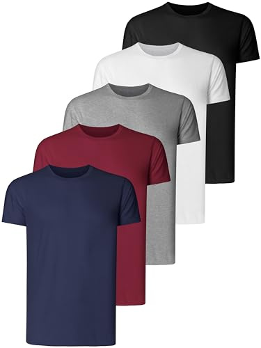 Teesmen T Shirt Herren Baumwolle Basic Männer Kurzarm Sport Atmungsaktive 5er Pack 5 Rundhals Einfarbige Baumwoll Unifarben (Multipack 1, XL)