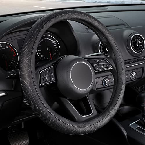 SEG Direct Lenkradbezug Auto Mikrofaser Leder 35.5-36 cm Schwarz | Lenkradhülle Lenkradabdeckung Kleine Größe, für Prius Civic Model 3 Model Y Camaro