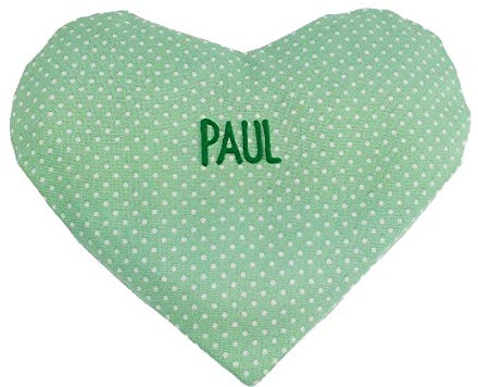 Coffret cadeau avec petits cœurs, cadeau de baptême personnalisé, coussin chauffant personnalisé, chaussures bébé avec nom (19 points verts)