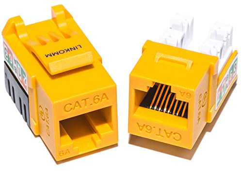 LINKOMM 50-Pack RJ45 Cat6A Slim Profile UTP Unshielded Keystone Jack with Punch Down Palm Holder (Yellow)