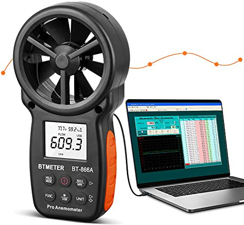 BTMETER BT-866A Pro Handheld HVAC Anemometer for CFFM Airflow, Wind Speed Meter, Measures Wind Speed, Temperature%RH Dew Point with USB Sync to PC