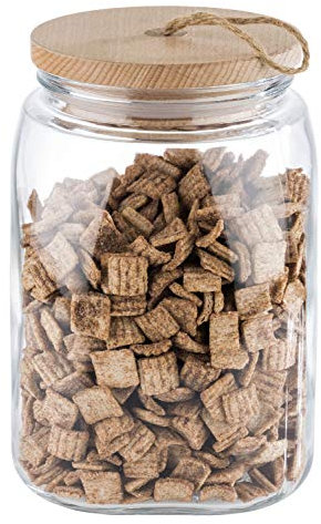 APS 82257 WOODY Glas Kanister mit Holzdeckel mit Silikon-Dichtung, 14 x14 x 21, 5 2.5 ltr.