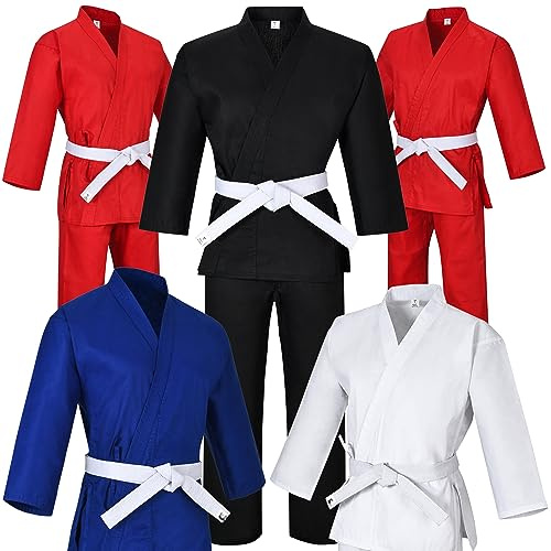 Karate gi Kids & Adults Medium Weight Martial Arts Uniform Student Karate Gear With Free White Belt Karate Outfit (Black, 3 (5'1-5'4/135 lbs))