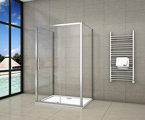 Cabina de Ducha Mampara Baño Rectangular Puerta Corredera con dos Panales de Vidrio Templado 5 MM 110x70x70x185cm