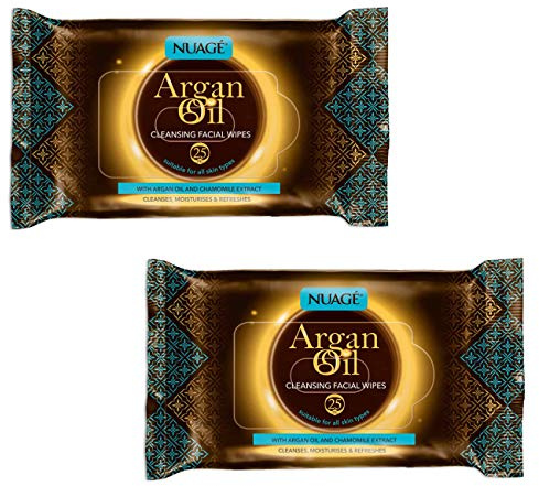 Argan Oil and Chamomile Extract Facial Wipes Face Cleansing Beauty Wipe Daily Skin Cleaner Twin Pack 50 Wipes
