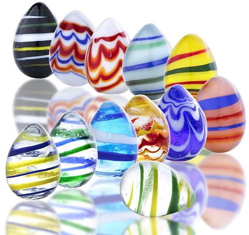 HDCRYSTALGIFTS 12pcs Blown Glass Easter Eggs Handmade 1.3'' Tiny Eggs Decorative Home Decoration Collectible Figurines for Boy Girl Easter Basket Stuffers Party Favors
