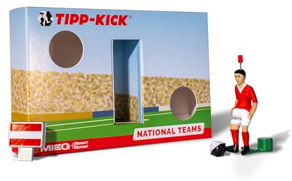 TIPP-KICK Spiel Österreich Box Tischfußball-Set | Spannendes Fußballspiel mit Spielfigur, Soundchip mit österreichischer Hymne & Torwandbox, für spannende Matches, Fangeschenk