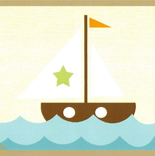 Dundee Deco BRAZBD6358 Tapetenbordüre, vorgeklebt, für Kinder, Orange, Blaugrün, Segelboot, Meer, Leuchtturm, Wandbordüre, Retro-Design, 4,57 m x 15,24 cm