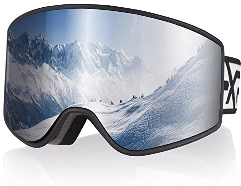 EXP VISION Occhiali da sci Anti Fog Genitore-Bambino di occhiali da neve Protezione UV OTG Occhiali da snowboard per giovani, ragazzi, ragazze, uomini, donne (Adulto-Argento)