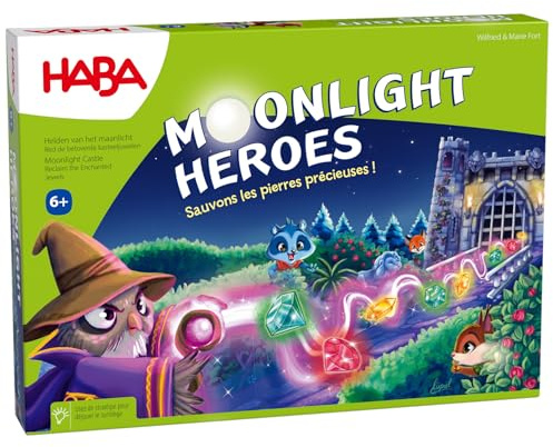 HABA Moonlight Heroes – Jeu de Collecte Stratégique et Magique – 5 Ans+ – Château en 3D avec Pierres Précieuses – 1306482003